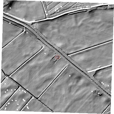 Shaded relief map of the ground around PE148QA, computed from Environment Agency LiDAR. The ground here sits at about 2 m above sea level and falls 7 m across the surrounding 800 m. Surface water reaching this point runs off ground lying to the south-east, 1.3 m higher.