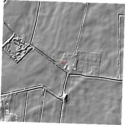 Shaded relief map of the ground around PE148QL, computed from Environment Agency LiDAR. The ground here sits at about -0 m above sea level and falls 6 m across the surrounding 800 m. Surface water reaching this point runs off ground lying to the south-south-east, 1.1 m higher.