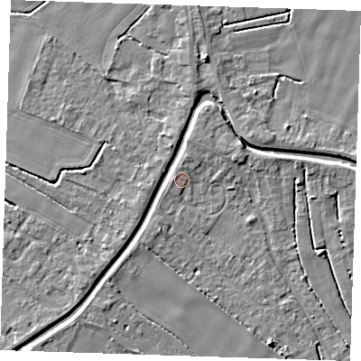 Shaded relief map of the ground around PE148RE, computed from Environment Agency LiDAR. The ground here sits at about 3 m above sea level and falls 5 m across the surrounding 800 m. Surface water reaching this point runs off ground lying to the north, 1.1 m higher.