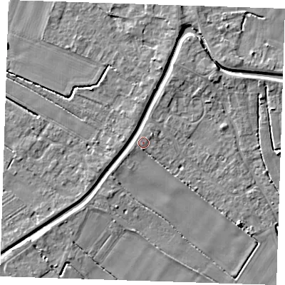 Shaded relief map of the ground around PE148RF, computed from Environment Agency LiDAR. The ground here sits at about 3 m above sea level and falls 4 m across the surrounding 800 m. Surface water reaching this point runs off ground lying to the north-east, 3.2 m higher.