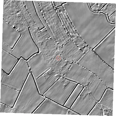Shaded relief map of the ground around PE148RP, computed from Environment Agency LiDAR. The ground here sits at about 2 m above sea level and falls 4 m across the surrounding 800 m. Surface water reaching this point runs off ground lying to the south-south-west, 0.9 m higher.