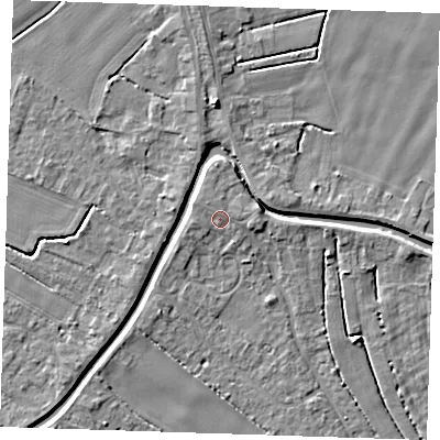 Shaded relief map of the ground around PE148RQ, computed from Environment Agency LiDAR. The ground here sits at about 4 m above sea level and falls 5 m across the surrounding 800 m. Surface water reaching this point runs off ground lying to the east-north-east, 1.0 m higher.
