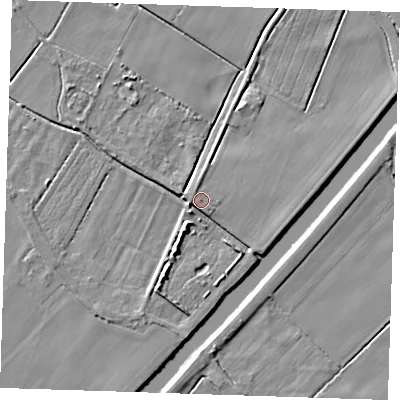 Shaded relief map of the ground around PE148RX, computed from Environment Agency LiDAR. The ground here sits at about 2 m above sea level and falls 6 m across the surrounding 800 m. Surface water reaching this point runs off ground lying to the south-south-west, 5.6 m higher.