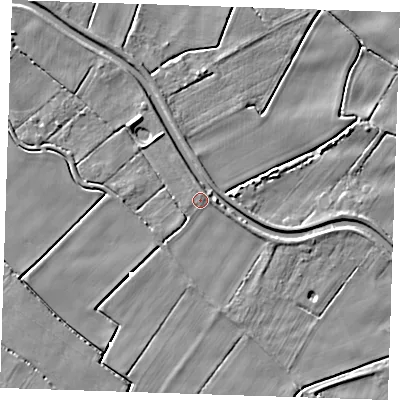 Shaded relief map of the ground around PE148SA, computed from Environment Agency LiDAR. The ground here sits at about 2 m above sea level and falls 5 m across the surrounding 800 m. Surface water reaching this point runs off ground lying to the east, 2.3 m higher.