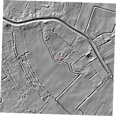 Shaded relief map of the ground around PE148SB, computed from Environment Agency LiDAR. The ground here sits at about 2 m above sea level and falls 4 m across the surrounding 800 m. Surface water reaching this point runs off ground lying to the south-east, 1.3 m higher.
