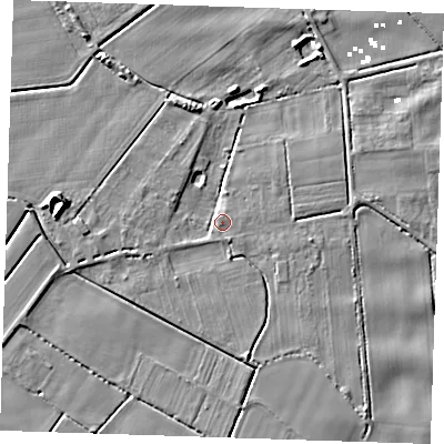 Shaded relief map of the ground around PE148SH, computed from Environment Agency LiDAR. The ground here sits at about 2 m above sea level and falls 8 m across the surrounding 800 m. Surface water reaching this point runs off ground lying to the north-north-west, 2.1 m higher.