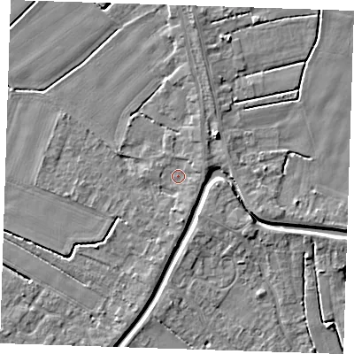 Shaded relief map of the ground around PE148TA, computed from Environment Agency LiDAR. The ground here sits at about 3 m above sea level and falls 5 m across the surrounding 800 m. Surface water reaching this point runs off ground lying to the south-south-east, 1.5 m higher.