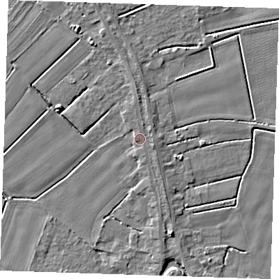 Shaded relief map of the ground around PE148TD, computed from Environment Agency LiDAR. The ground here sits at about 4 m above sea level and falls 5 m across the surrounding 800 m. Surface water reaching this point runs off ground lying to the north, 1.0 m higher.