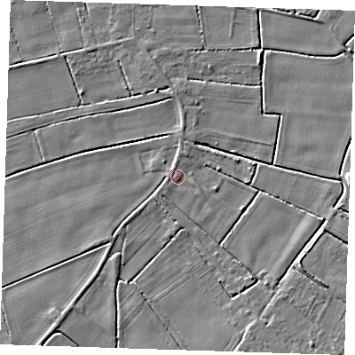 Shaded relief map of the ground around PE149AN, computed from Environment Agency LiDAR. The ground here sits at about 2 m above sea level and falls 6 m across the surrounding 800 m. Surface water reaching this point runs off ground lying to the north-north-west, 1.1 m higher.