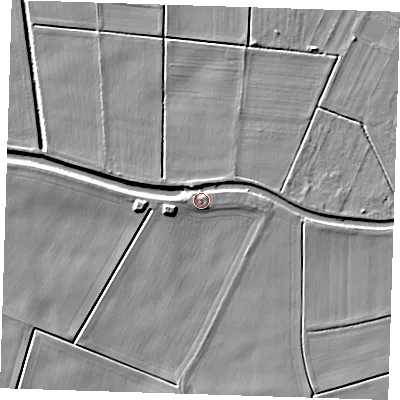 Shaded relief map of the ground around PE149AR, computed from Environment Agency LiDAR. The ground here sits at about 3 m above sea level and falls 6 m across the surrounding 800 m. Surface water reaching this point runs off ground lying to the west-north-west, 2.7 m higher.