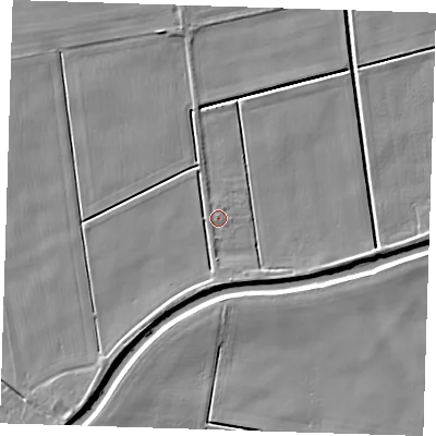 Shaded relief map of the ground around PE149AS, computed from Environment Agency LiDAR. The ground here sits at about 2 m above sea level and falls 4 m across the surrounding 800 m. Surface water reaching this point runs off ground lying to the south, 2.1 m higher.
