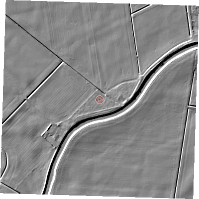 Shaded relief map of the ground around PE149AT, computed from Environment Agency LiDAR. The ground here sits at about 2 m above sea level and falls 4 m across the surrounding 800 m. Surface water reaching this point runs off ground lying to the south-east, 0.8 m higher.