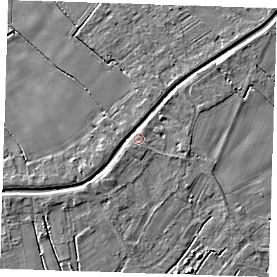 Shaded relief map of the ground around PE149BA, computed from Environment Agency LiDAR. The ground here sits at about 4 m above sea level and falls 4 m across the surrounding 800 m. Surface water reaching this point runs off ground lying to the south-west, 2.6 m higher.