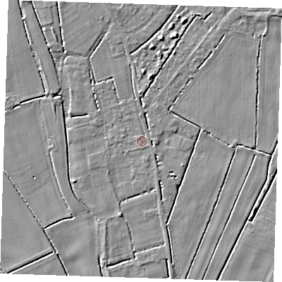Shaded relief map of the ground around PE149BP, computed from Environment Agency LiDAR. The ground here sits at about 2 m above sea level and falls 5 m across the surrounding 800 m. Surface water reaching this point runs off ground lying to the north, 2.2 m higher.