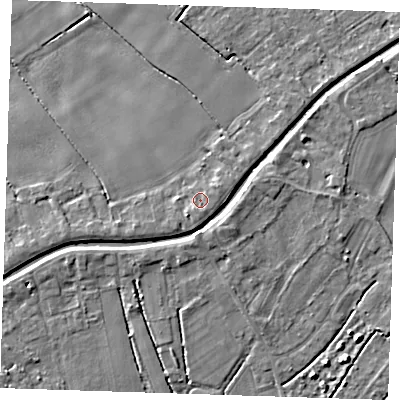 Shaded relief map of the ground around PE149DA, computed from Environment Agency LiDAR. The ground here sits at about 4 m above sea level and falls 4 m across the surrounding 800 m. Surface water reaching this point runs off ground lying to the south-west, 1.4 m higher.