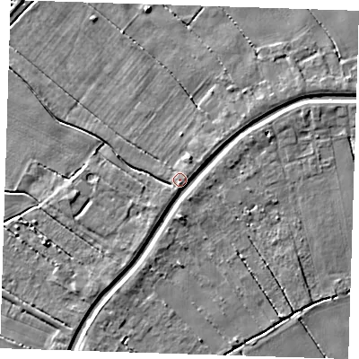 Shaded relief map of the ground around PE149DQ, computed from Environment Agency LiDAR. The ground here sits at about 4 m above sea level and falls 4 m across the surrounding 800 m. Surface water reaching this point runs off ground lying to the south-south-east, 2.5 m higher.