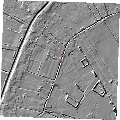 Shaded relief map of the ground around PE149DU, computed from Environment Agency LiDAR. The ground here sits at about 3 m above sea level and falls 5 m across the surrounding 800 m. Surface water reaching this point runs off ground lying to the west-north-west, 2.6 m higher.