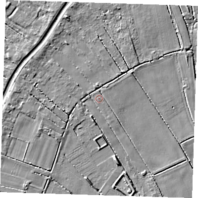 Shaded relief map of the ground around PE149DX, computed from Environment Agency LiDAR. The ground here sits at about 3 m above sea level and falls 4 m across the surrounding 800 m. Surface water reaching this point runs off ground lying to the north-north-west, 3.5 m higher.