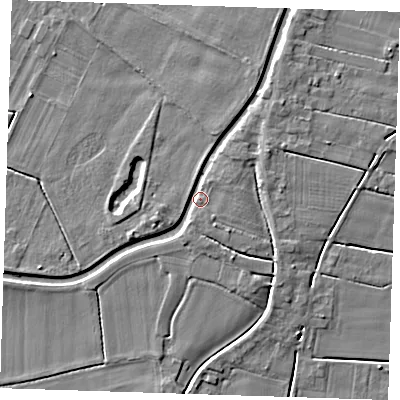 Shaded relief map of the ground around PE149ET, computed from Environment Agency LiDAR. The ground here sits at about 3 m above sea level and falls 4 m across the surrounding 800 m. Surface water reaching this point runs off ground lying to the south-south-east, 1.8 m higher.