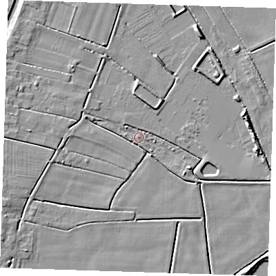 Shaded relief map of the ground around PE149HA, computed from Environment Agency LiDAR. The ground here sits at about 2 m above sea level and falls 6 m across the surrounding 800 m. Surface water reaching this point runs off ground lying to the west-north-west, 3.0 m higher.