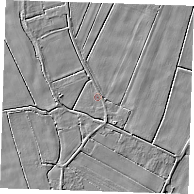 Shaded relief map of the ground around PE149HP, computed from Environment Agency LiDAR. The ground here sits at about 2 m above sea level and falls 4 m across the surrounding 800 m. Surface water reaching this point runs off ground lying to the south-west, 2.8 m higher.