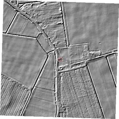 Shaded relief map of the ground around PE149JA, computed from Environment Agency LiDAR. The ground here sits at about 2 m above sea level and falls 4 m across the surrounding 800 m. Surface water reaching this point runs off ground lying to the south-south-east, 1.1 m higher.
