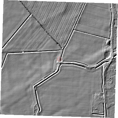 Shaded relief map of the ground around PE149JB, computed from Environment Agency LiDAR. The ground here sits at about 2 m above sea level and falls 5 m across the surrounding 800 m. Surface water reaching this point runs off ground lying to the east, 3.5 m higher.