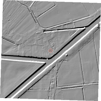 Shaded relief map of the ground around PE149JR, computed from Environment Agency LiDAR. The ground here sits at about 2 m above sea level and falls 6 m across the surrounding 800 m. Surface water reaching this point runs off ground lying to the north-west, 2.0 m higher.