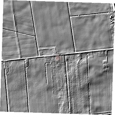 Shaded relief map of the ground around PE149JY, computed from Environment Agency LiDAR. The ground here sits at about 2 m above sea level and falls 4 m across the surrounding 800 m. Surface water reaching this point runs off ground lying to the south, 0.8 m higher.