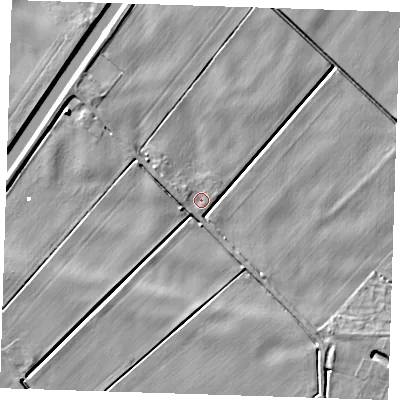 Shaded relief map of the ground around PE149LL, computed from Environment Agency LiDAR. The ground here sits at about 1 m above sea level and falls 5 m across the surrounding 800 m. Surface water reaching this point runs off ground lying to the north-west, 2.7 m higher.