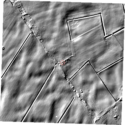 Shaded relief map of the ground around PE149LS, computed from Environment Agency LiDAR. The ground here sits at about 1 m above sea level and falls 4 m across the surrounding 800 m. Surface water reaching this point runs off ground lying to the north-west, 1.5 m higher.