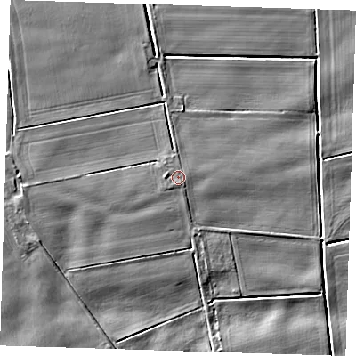 Shaded relief map of the ground around PE149LT, computed from Environment Agency LiDAR. The ground here sits at about 2 m above sea level and falls 4 m across the surrounding 800 m. Surface water reaching this point runs off ground lying to the west, 1.0 m higher.