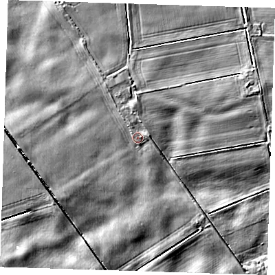 Shaded relief map of the ground around PE149LU, computed from Environment Agency LiDAR. The ground here sits at about 2 m above sea level and falls 4 m across the surrounding 800 m. Surface water reaching this point runs off ground lying to the north-north-east, 0.7 m higher.