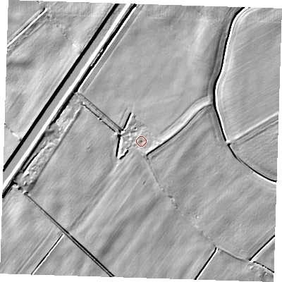 Shaded relief map of the ground around PE149LW, computed from Environment Agency LiDAR. The ground here sits at about 2 m above sea level and falls 4 m across the surrounding 800 m. Surface water reaching this point runs off ground lying to the south-east, 1.3 m higher.