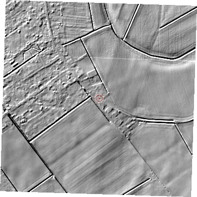 Shaded relief map of the ground around PE149PG, computed from Environment Agency LiDAR. The ground here sits at about 2 m above sea level and falls 5 m across the surrounding 800 m. Surface water reaching this point runs off ground lying to the south, 1.7 m higher.