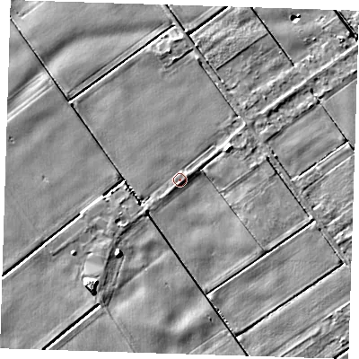 Shaded relief map of the ground around PE149PH, computed from Environment Agency LiDAR. The ground here sits at about 2 m above sea level and falls 5 m across the surrounding 800 m. Surface water reaching this point runs off ground lying to the west, 2.9 m higher.