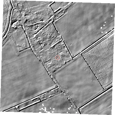 Shaded relief map of the ground around PE149QD, computed from Environment Agency LiDAR. The ground here sits at about 2 m above sea level and falls 5 m across the surrounding 800 m. Surface water reaching this point runs off ground lying to the east-south-east, 1.6 m higher.