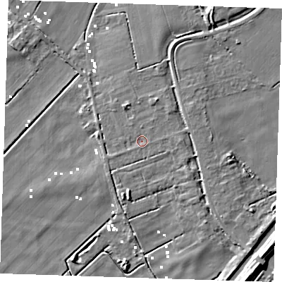 Shaded relief map of the ground around PE149RA, computed from Environment Agency LiDAR. The ground here sits at about 1 m above sea level and falls 9 m across the surrounding 800 m. Surface water reaching this point runs off ground lying to the north-east, 1.7 m higher.