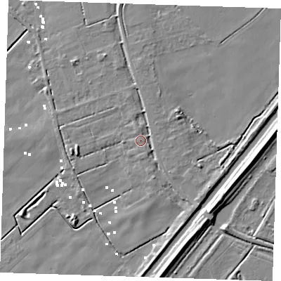 Shaded relief map of the ground around PE149RE, computed from Environment Agency LiDAR. The ground here sits at about 2 m above sea level and falls 9 m across the surrounding 800 m. Surface water reaching this point runs off ground lying to the south-east, 2.3 m higher.
