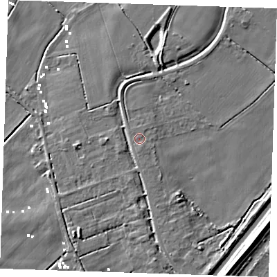 Shaded relief map of the ground around PE149RF, computed from Environment Agency LiDAR. The ground here sits at about 2 m above sea level and falls 8 m across the surrounding 800 m. Surface water reaching this point runs off ground lying to the south-south-east, 0.8 m higher.