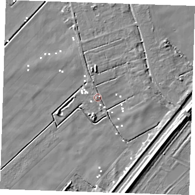 Shaded relief map of the ground around PE149RH, computed from Environment Agency LiDAR. The ground here sits at about 1 m above sea level and falls 9 m across the surrounding 800 m. Surface water reaching this point runs off ground lying to the north, 3.5 m higher.