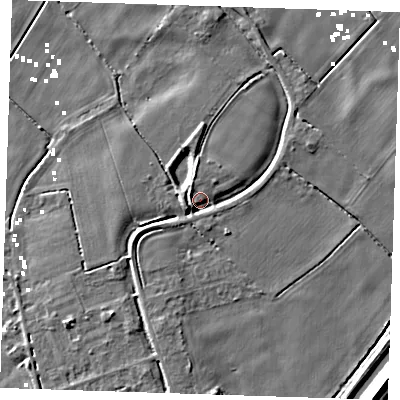 Shaded relief map of the ground around PE149RQ, computed from Environment Agency LiDAR. The ground here sits at about 2 m above sea level and falls 8 m across the surrounding 800 m. Surface water reaching this point runs off ground lying to the west-south-west, 3.1 m higher.