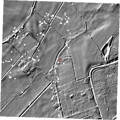 Shaded relief map of the ground around PE149SD, computed from Environment Agency LiDAR. The ground here sits at about -0 m above sea level and falls 6 m across the surrounding 800 m. Surface water reaching this point runs off ground lying to the south-east, 4.5 m higher.