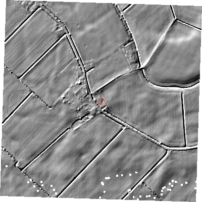 Shaded relief map of the ground around PE149SF, computed from Environment Agency LiDAR. The ground here sits at about 2 m above sea level and falls 5 m across the surrounding 800 m. Surface water reaching this point runs off ground lying to the north-west, 2.8 m higher.