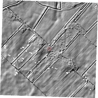 Shaded relief map of the ground around PE149SJ, computed from Environment Agency LiDAR. The ground here sits at about 1 m above sea level and falls 5 m across the surrounding 800 m. Surface water reaching this point runs off ground lying to the east-north-east, 0.8 m higher.
