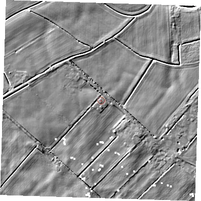 Shaded relief map of the ground around PE149SN, computed from Environment Agency LiDAR. The ground here sits at about 2 m above sea level and falls 5 m across the surrounding 800 m. Surface water reaching this point runs off ground lying to the north-west, 1.8 m higher.