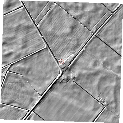 Shaded relief map of the ground around PE149SP, computed from Environment Agency LiDAR. The ground here sits at about -1 m above sea level and falls 4 m across the surrounding 800 m. Surface water reaching this point runs off ground lying to the east-south-east, 1.2 m higher.