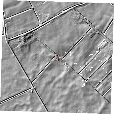 Shaded relief map of the ground around PE149SW, computed from Environment Agency LiDAR. The ground here sits at about 0 m above sea level and falls 5 m across the surrounding 800 m. Surface water reaching this point runs off ground lying to the north-north-east, 4.2 m higher.