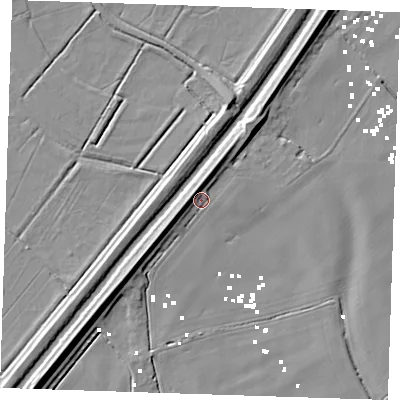 Shaded relief map of the ground around PE149TF, computed from Environment Agency LiDAR. The ground here sits at about 2 m above sea level and falls 10 m across the surrounding 800 m. Surface water reaching this point runs off ground lying to the north-north-east, 4.7 m higher.