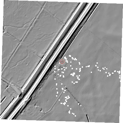 Shaded relief map of the ground around PE149TL, computed from Environment Agency LiDAR. The ground here sits at about 0 m above sea level and falls 11 m across the surrounding 800 m. Surface water reaching this point runs off ground lying to the north, 6.9 m higher.